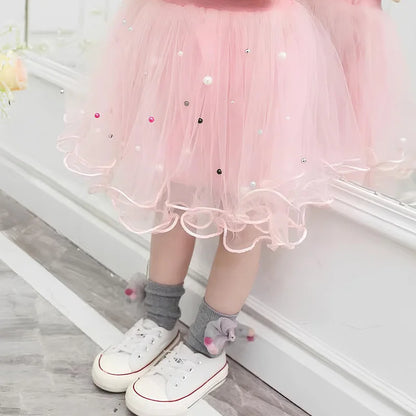 Girls' K-Pop HUNTRX Princess Set: Tie-Dye Graphic Tee & Pearl Tutu Skirt 2-Piece Outfit
