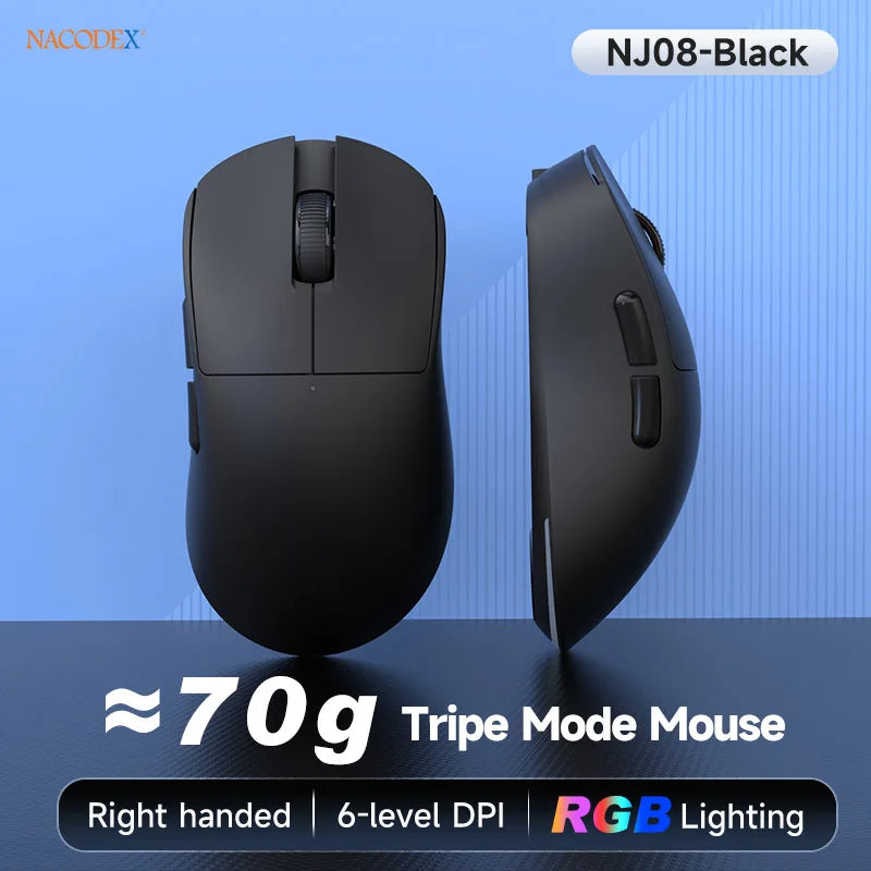 AJAZZ NJ08 Tri-Mode Wired/2.4G/Bluetooth Gaming and Office Mouse with RGB Lighting and Lightweight Design