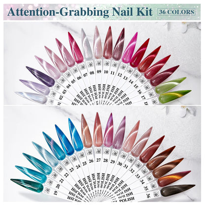 Vendeeni 36 Colors/Set Glitter Crystal Cat Eye Gel Nail Polish Semi Permanent UV Magnetic Wide Cat Eye Gel Varnish With Display