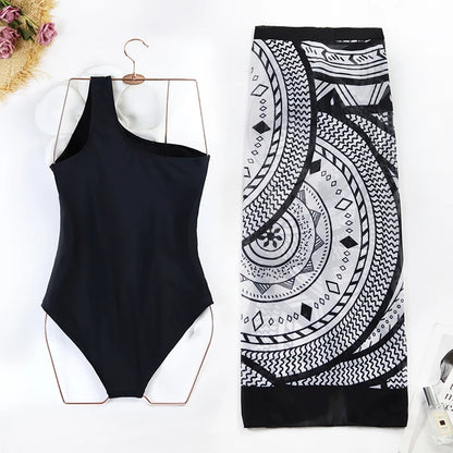 2024 Sexy Women's Swimsuit with Skirt One-Piece Swimwear Vintage Ruffle V Neck Cover Up Bikinis Set Beachwear Bathing Suit