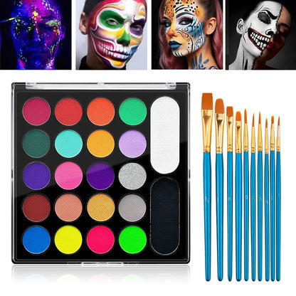22 Color Face Body Painting Kit for Kids Adults,Face Paint Makeup Palette with Brush,Halloween Carnival Artist Cosplay Art Party