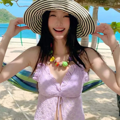 Swimsuit Women Pure Desire Sexy Hot Girl Split Triangle Bikini Gathering Chest Slimming Vacation Style Hot Spring Beach Swimsuit