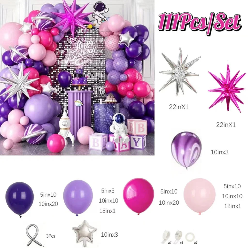 Celestial Purple & Hot Pink Balloon Garland Kit: 111-Piece Arch Decor Set