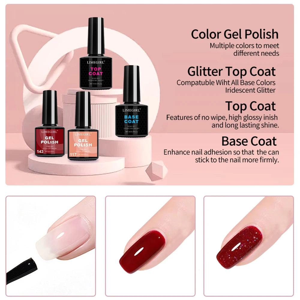 Limegirl Nail Gel Polish Set with UV Lamp 10 Colors Gel Polish Manicure Salon Tools Kit for Nail Art with Base Coat and Top Coat