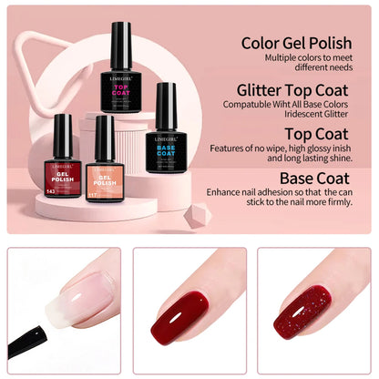 Limegirl Nail Gel Polish Set with UV Lamp 10 Colors Gel Polish Manicure Salon Tools Kit for Nail Art with Base Coat and Top Coat
