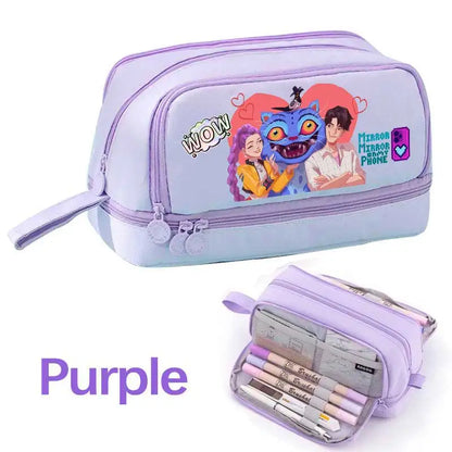 KPOP Pencil Case Student Storage Bag Stationery Large Space Storage 4 Compartment Pouch Double Side Opened