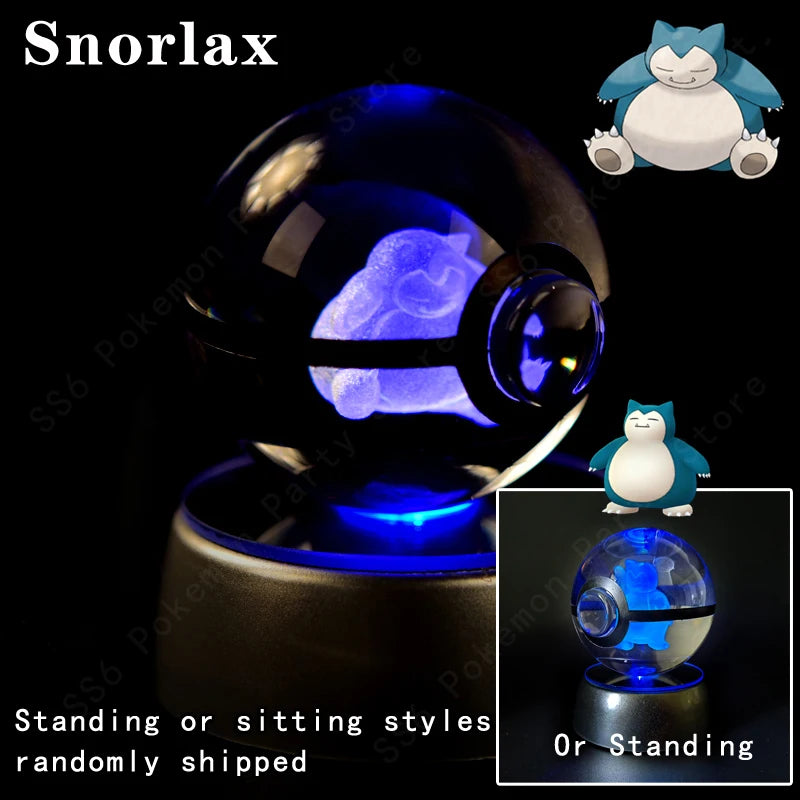 Pokemon Crystal Ball 3D Pikachu Mewtwo Gengar Pokeball 3D Night Light Lamp Glass Statue Pokemon Crystal Ball Kids Birthday Gift