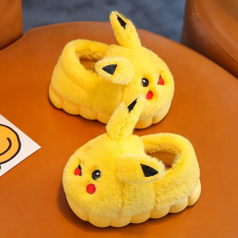 Cartoon Pikachu Figures Cotton Slippers Cover Heel Anime Peripheral Cute Flat Autumn/Winter Warm Plush Slippers Christmas Gifts