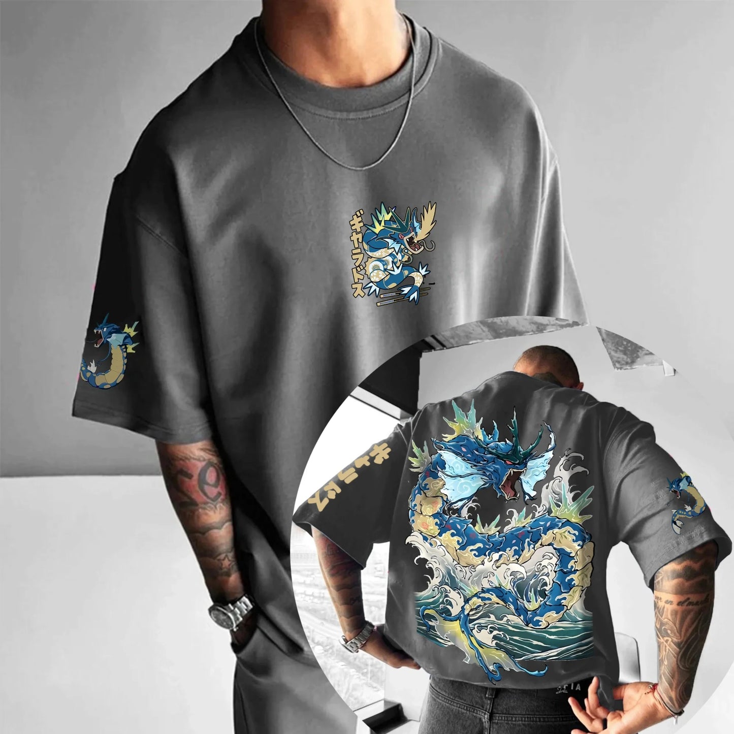 Pokémon Animation Derivatives Gyarados Printing Men's and Women's Summer Fashion Street T-shirt Hoodie Shorts and Sweatpants
