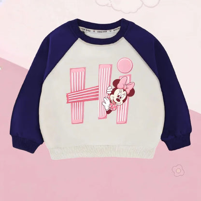 Minnie Printed Girls Fashion O Neck Hoodies Disney Children Casual Sweatshirts Spliced Long Sleeve Kids Spring and Autumn Tops
