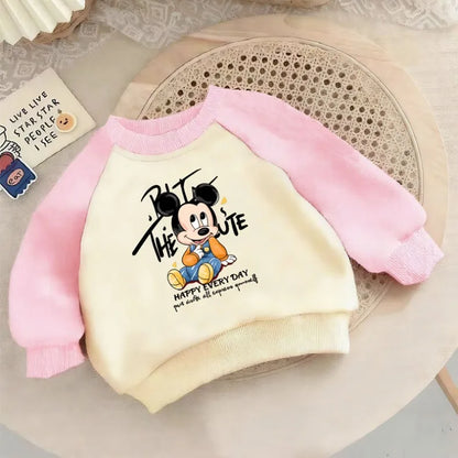Mickey Printed Spring Autumn New Children Sweatshirts Kids Fashion O Neck Hoodies Baby Boys Spliced Long Sleeved Casual Pullover