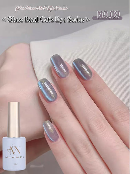 MIANEL 12ML Glass Bead Cat Eye Gel Nail Polish Flash White Spar Nude Color Magnetic Nail Polish White Nails Summer Nails 1-12pcs