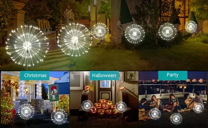 200LEDs Solar Fireworks Lights Outdoor Waterproof Solar Garden Lights 8 Lighting Modes With Remote Control Decorations Light
