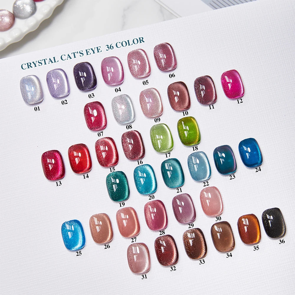 Vendeeni 36 Colors/Set Glitter Crystal Cat Eye Gel Nail Polish Semi Permanent UV Magnetic Wide Cat Eye Gel Varnish With Display