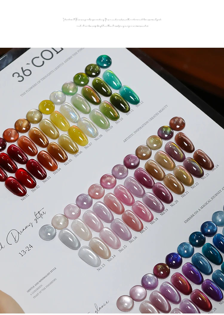 36color/set Star River Cat Eye Gel Nails Polish 15ml Magnetic Gel Glass Beads Semi Permanent Soak Off UV Nail Gel For Nail Salon