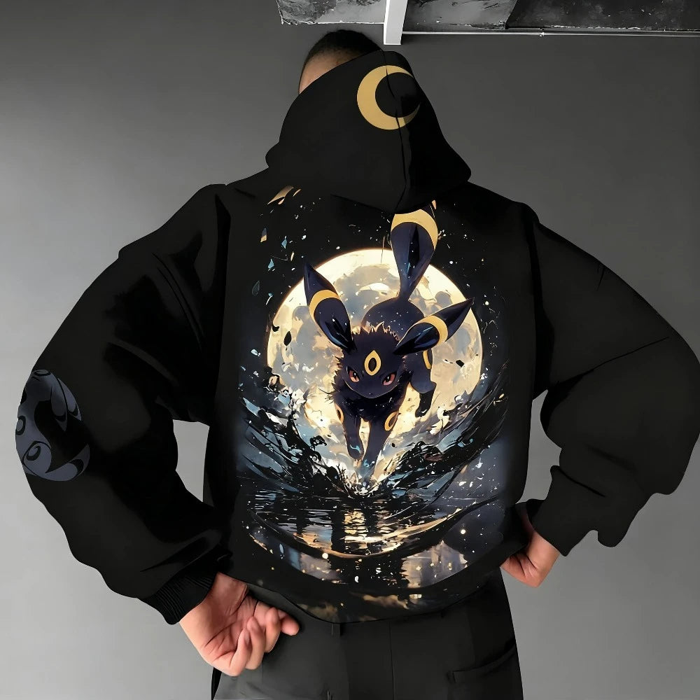 Pokémon Handheld Game Umbreon Printed Men's Jumper 2025 Autumn/Winter New Loose Casual Gym Sports American Hip Hop Sweater Top