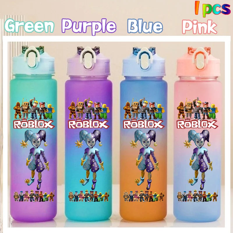 Roblox Anime Cartoon Straw Drink Bottle 750ml Gradient Color Water Cup Game Student Daily Necessities Gourde Boy Holiday Gift
