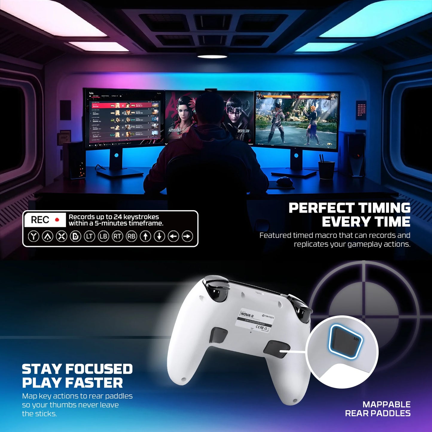 FANTECH NOVA II WGP16 Wireless Gamepad Gyro Sensor Hall Joystick and Effect Trigger for PS4 NS2 Wired Controller Gamer