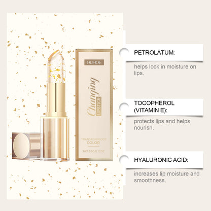 Gold Foil Color Changing Lip Balm Glossy Non-Sticky Nourishing Moisturizing Lasting Transferproof Color Changing Lipstick