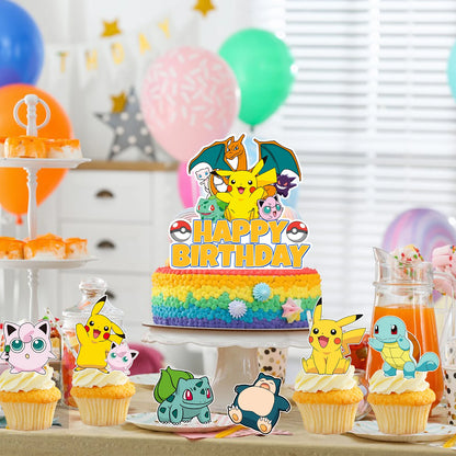 25 Pcs Pokemon Cake Toppers - Pokemon Cupcake Toppers & Large Pokemon Birthday Cake Topper for Pokemon Birthday Party Decoration