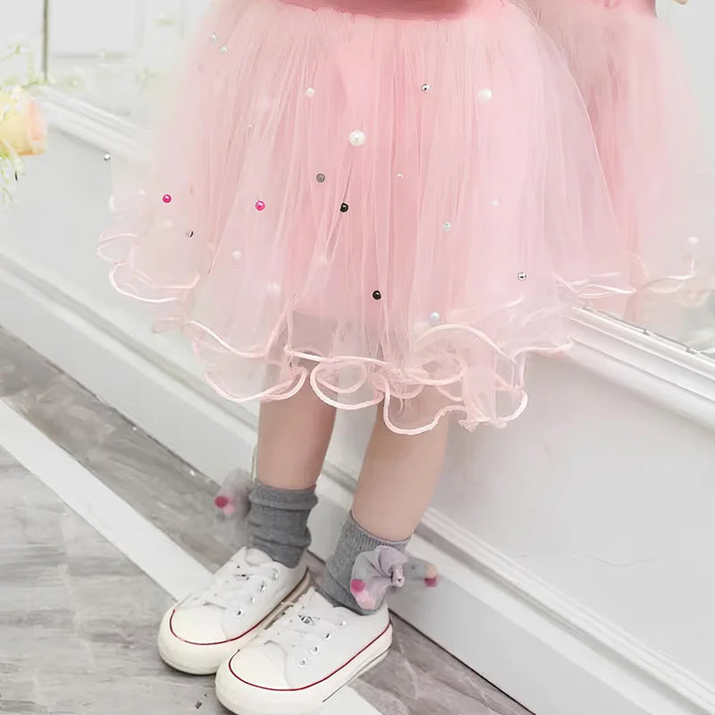 Girls' K-Pop HUNTRX Princess Set: Tie-Dye Graphic Tee & Pearl Tutu Skirt 2-Piece Outfit
