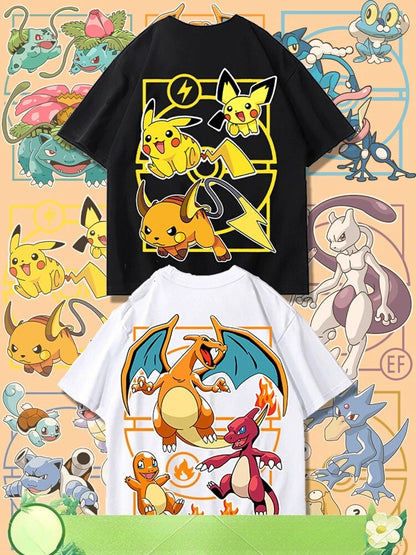 Pokémon Joint Peripheral Products Short Sleeve T-Shirt Gengar Psyduck Mewtwo Printed Men's Boys and Girls Summer New Fashion Top