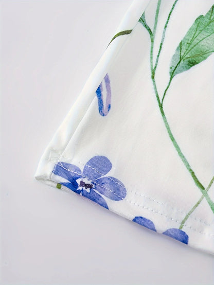 Printed Design Four Seasons casual style Floral Pattern With Butterflies And Leaves V-neck sling dress