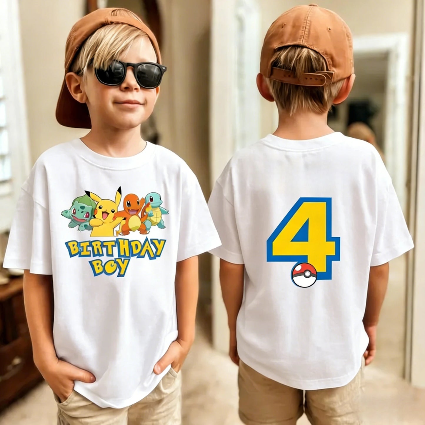 Birthday T-shirt Cute Pikachu Pokémon 3-9 Printed T-Shirt Unisex Summer Y2K Harajuku Loose Casual Short Sleeve Top for Chirldren