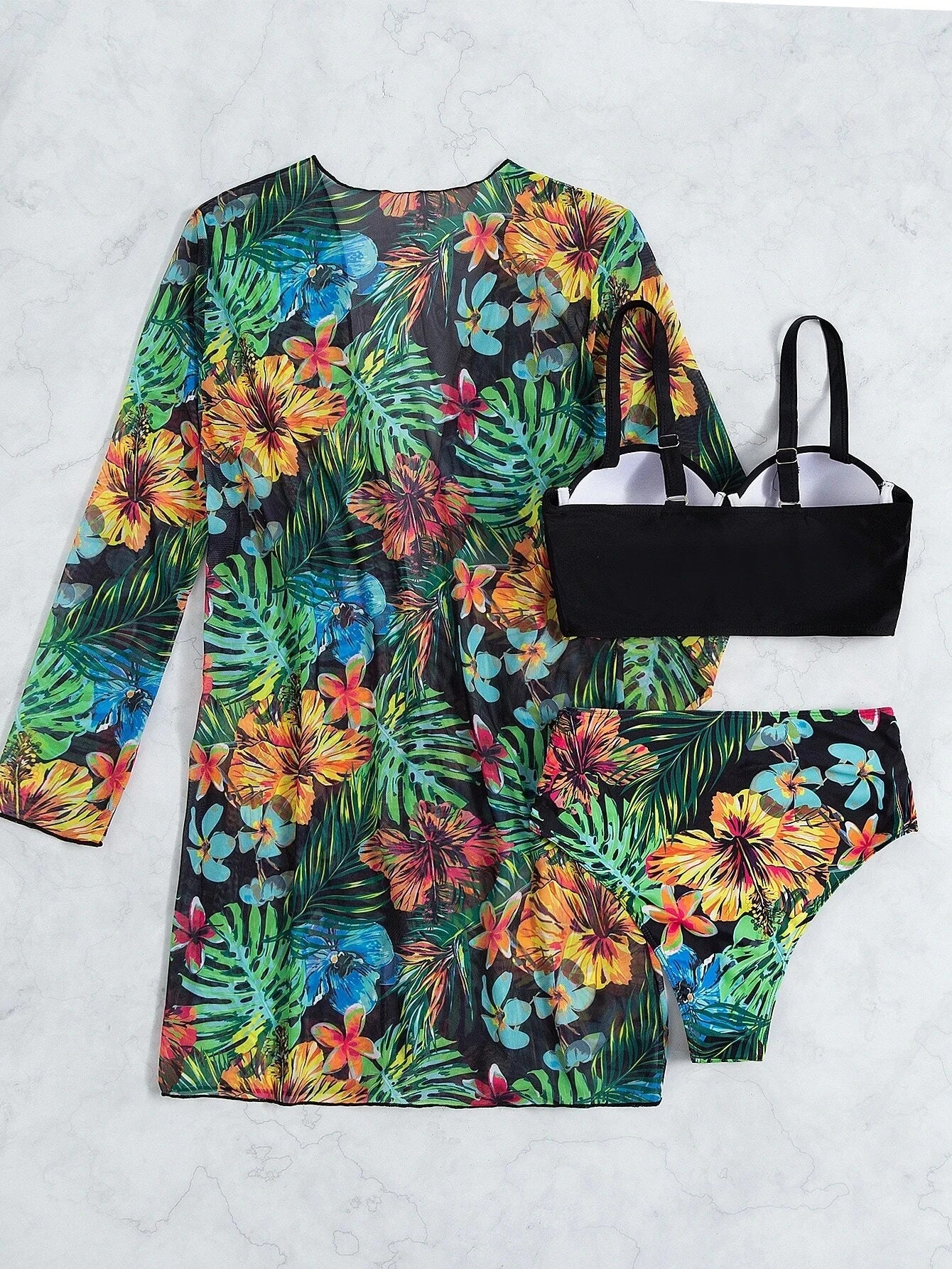 Three Pieces Bikini Set Cover Up Women 2023 New Push Up Twist Swimsuit Print Long Sleeve Swimwear Biquini Bathing Suit Summer