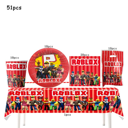Robot Boy Happy Birthday Decoration Tableware Set Roblox Paper Tablecloth Plate Cup Cake Balloon Baby Shower Game Party Supplies