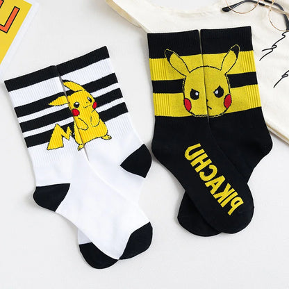 1/3 Pairs Pokémon Pikachu Cartoon Cute Knitted Mid-Calf Socks for Men and Women