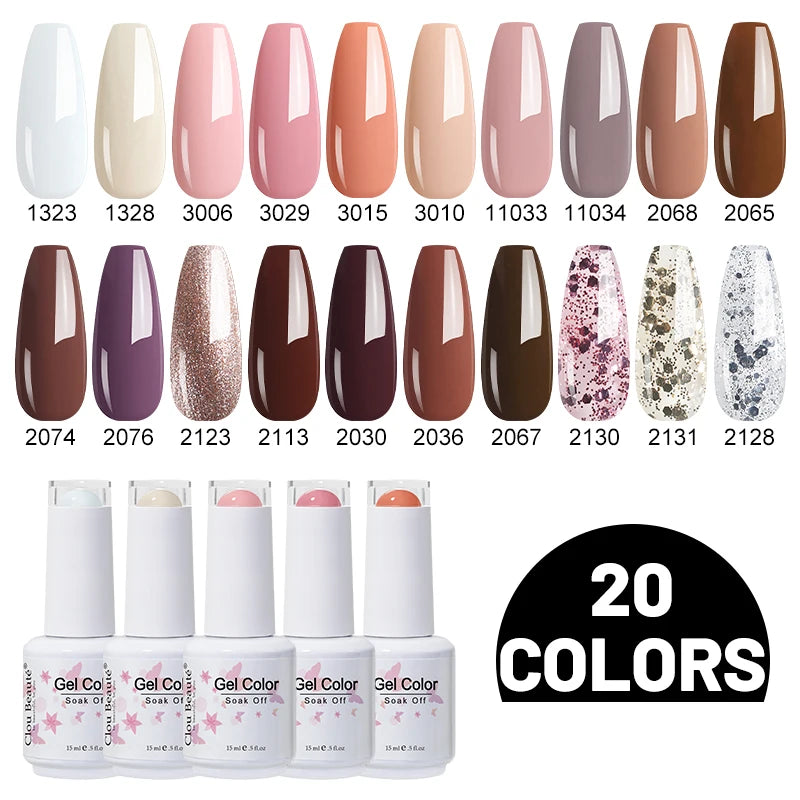 Clou Beaute 10/12/20/24pcs Gel Nail Polish Set Color 15ml White Glass Bottle Nail Art Kit Semi Permanent Gellack Nail Varnish