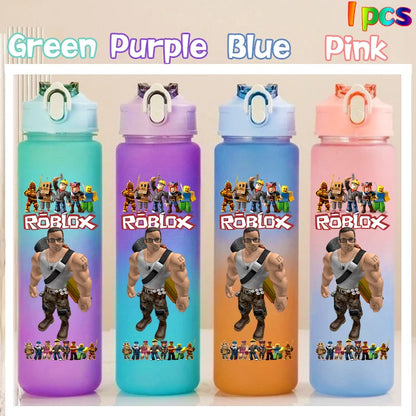 Roblox Anime Cartoon Straw Drink Bottle 750ml Gradient Color Water Cup Game Student Daily Necessities Gourde Boy Holiday Gift