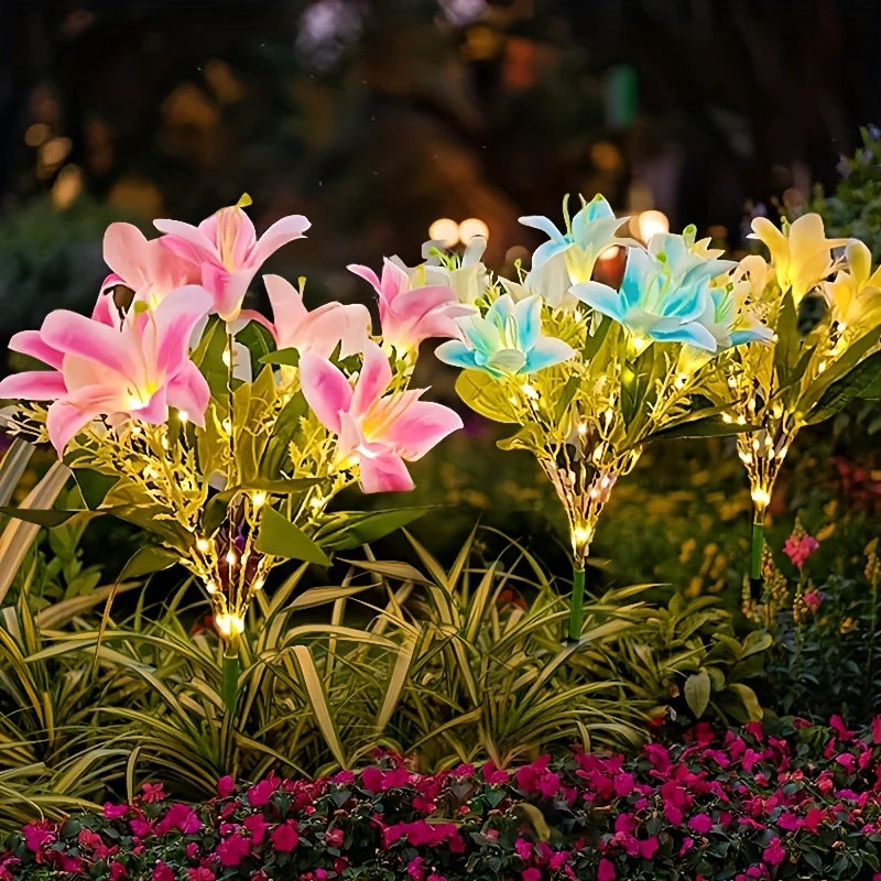 Auto Solar Lily Garden Lights (7 Heads) - Waterproof LED Outdoor Flower Decor for Yard, Pathway, Camping, Wedding | Ground Spike