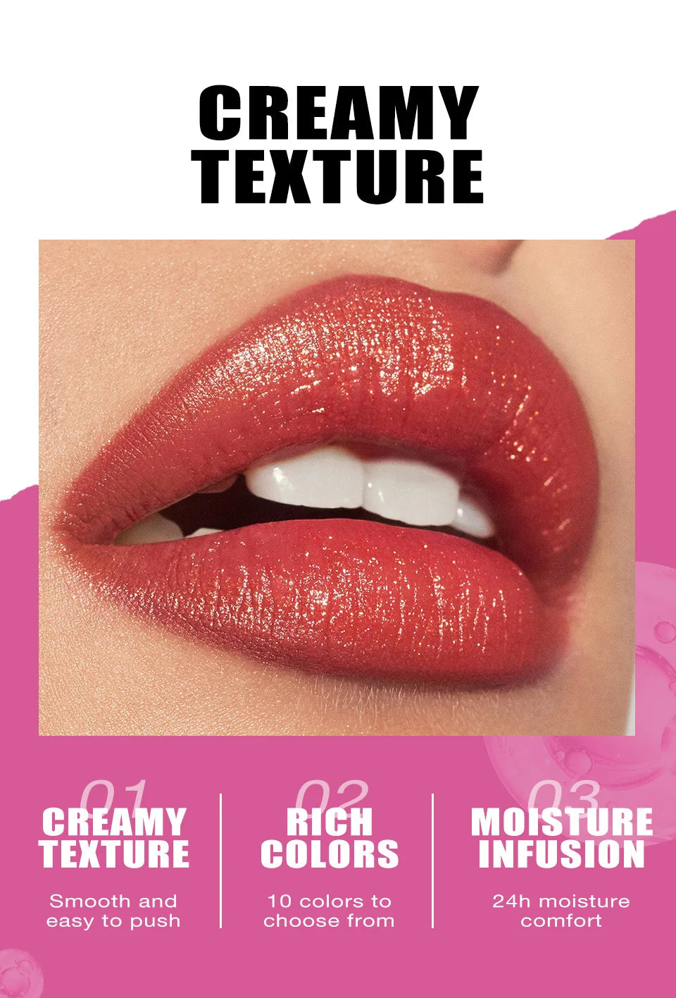 LANGMANNI 10 colors slant mouth pearlescent swivel slant mouth design lipstick single pack lipstick lasting color lip gloss