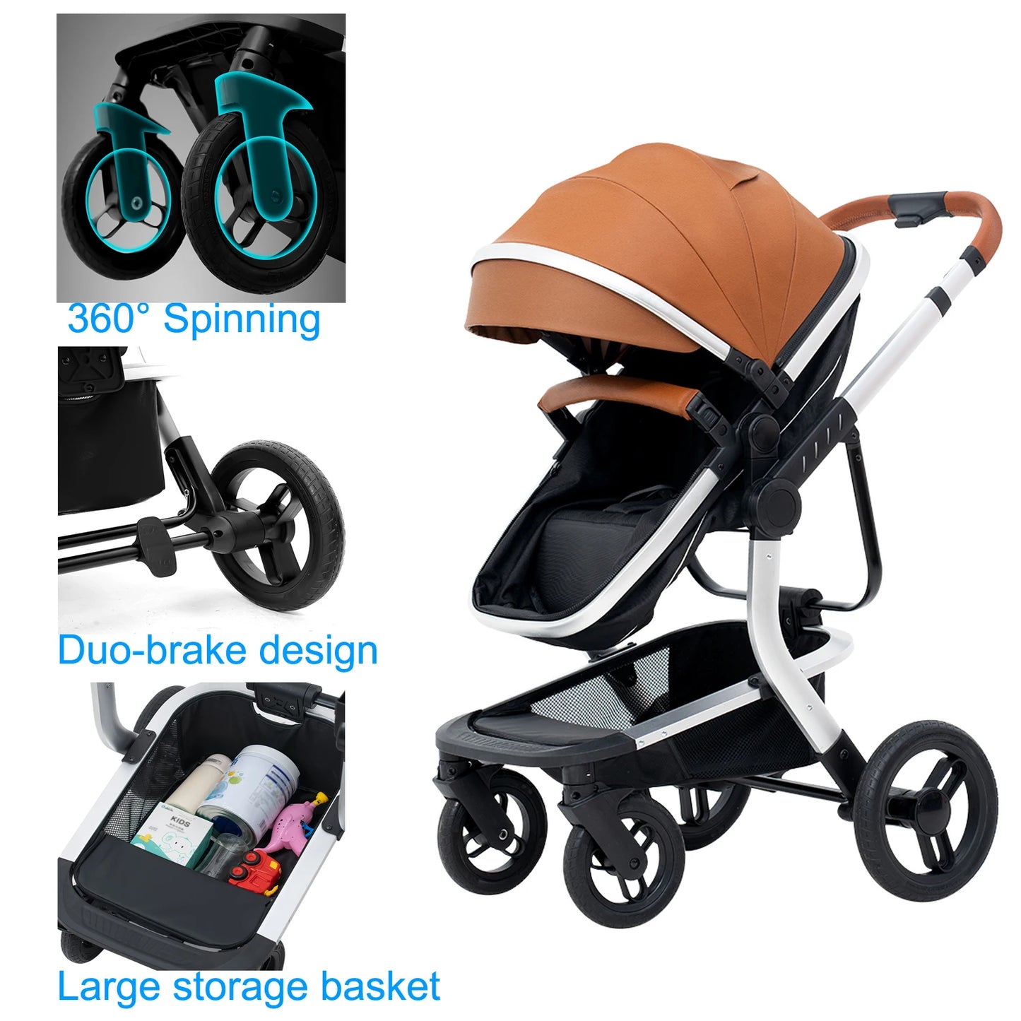 Baby Stroller High-Land scape Baby Carriage Adjust Position for Infant Toddler Portable Folding Pram Reversibale Stroller 2in1