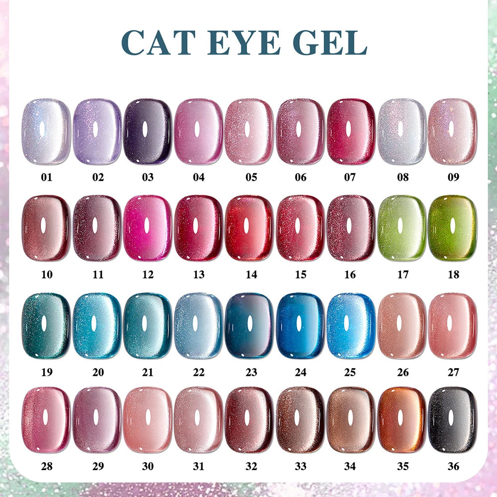 Vendeeni 36 Colors/Set Glitter Crystal Cat Eye Gel Nail Polish Semi Permanent UV Magnetic Wide Cat Eye Gel Varnish With Display