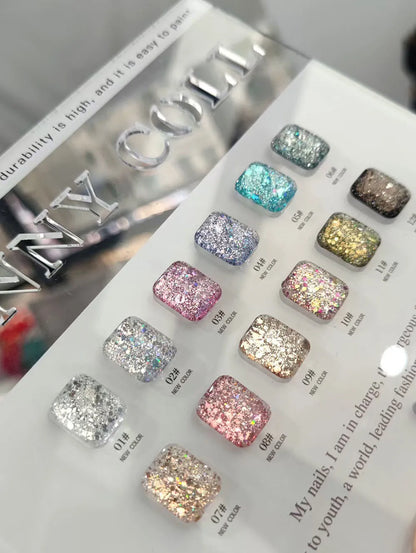 Starlight 12 Colors Sparkling Glitter Gel Nail Polish Set With Color Card 15ML Sequins Nail Gel Semi-Permanent UV LED Varnishes