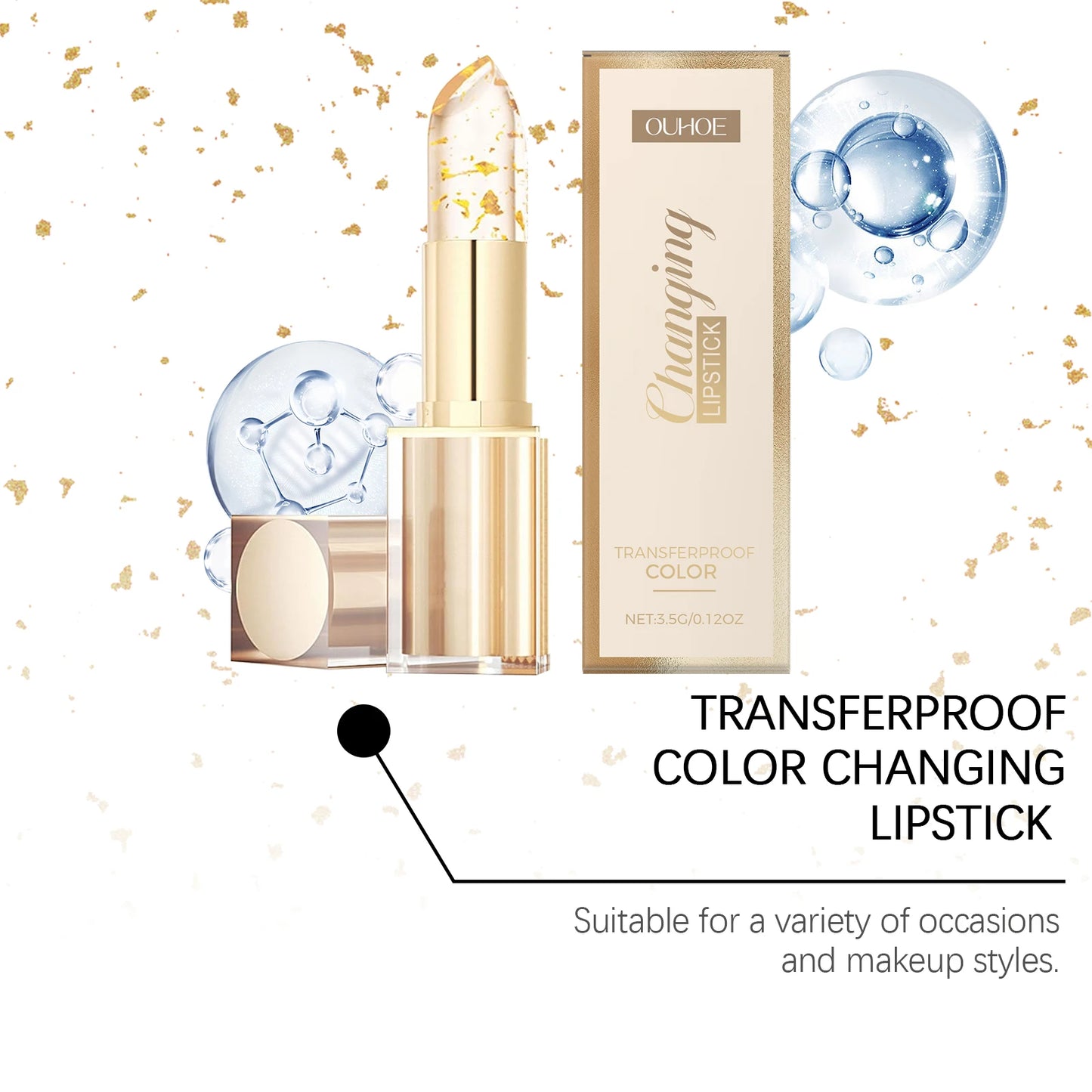 Gold Foil Color Changing Lip Balm Glossy Non-Sticky Nourishing Moisturizing Lasting Transferproof Color Changing Lipstick