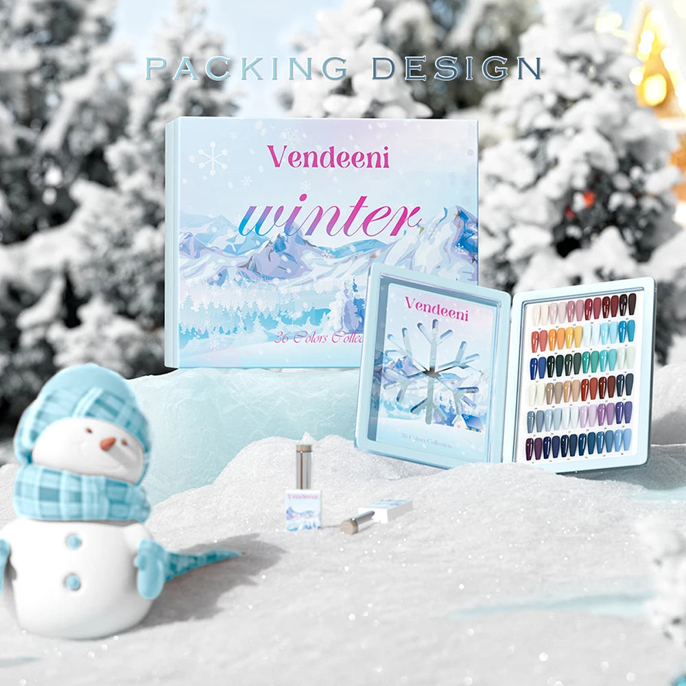 Vendeeni 36 Colors/Set High Pigment Winter Cyan Blue Gel Nail Polish TPO HEMA FREE Brown Purple UV LED Gel Varnish With Display