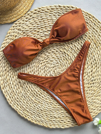 2024 New Sexy Knot Bikini Set Swimsuit For Women Push Up Swimwear Off The Shoulder Bathing Suit Beachwear Swimming Suit Bathers