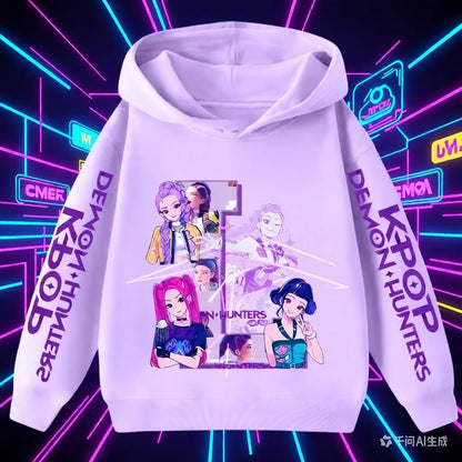 Hoodie for children with letters A-Z, Kpop Demon Hunters sportswear for girls, casual top for autumn and winter long sleeve