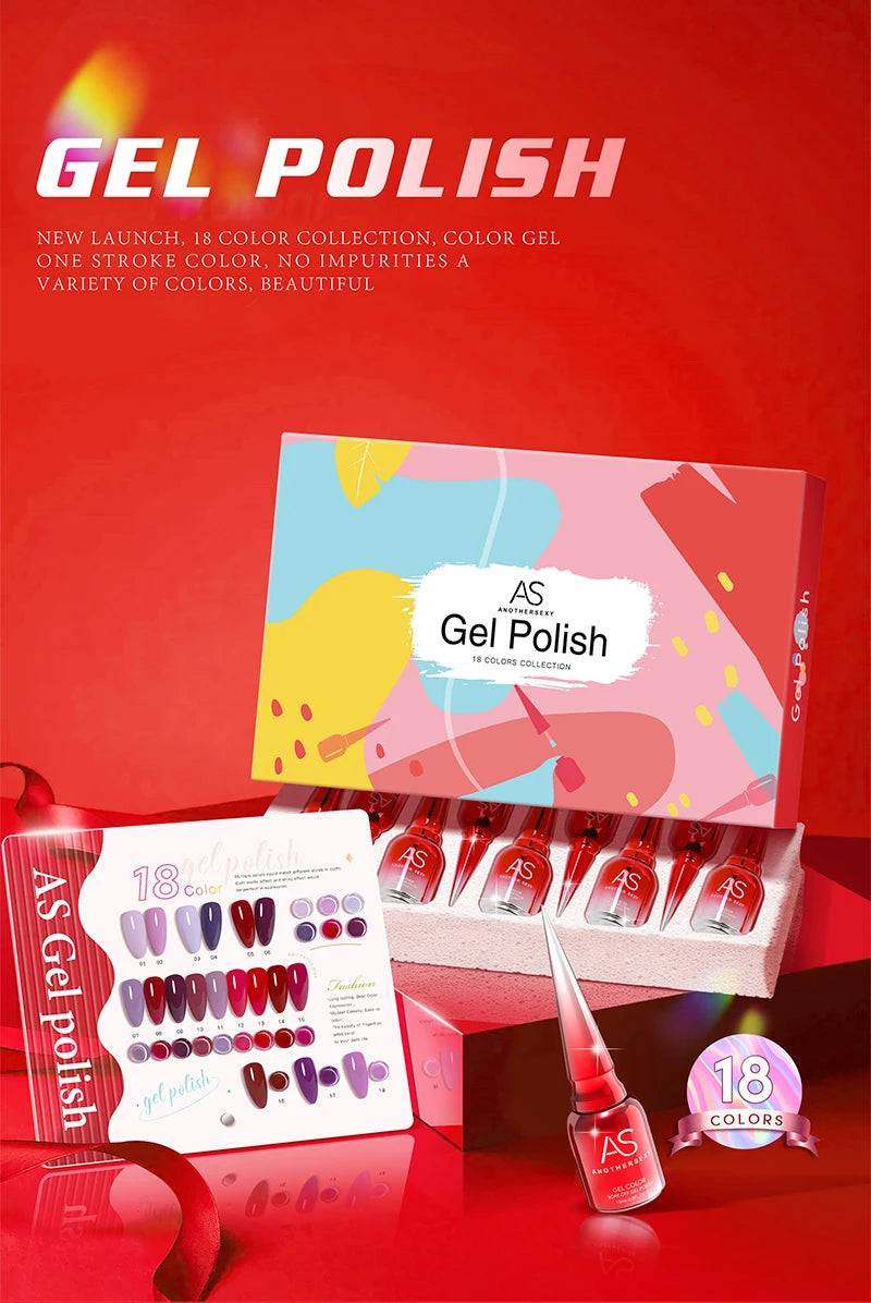 AS 18pcs 15ml Nail Gel Polish Set Red Dark Vernis Semi Permanent Nail Art Supplies Manicure UV Gel Nail Varnish Kit With Chart