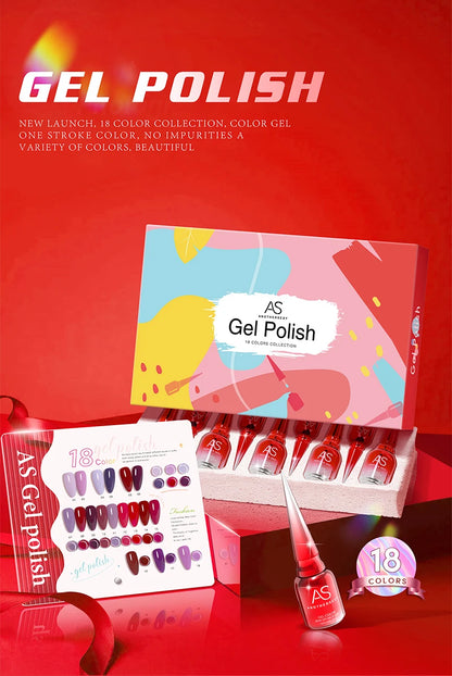 AS 18pcs 15ml Nail Gel Polish Set Red Dark Vernis Semi Permanent Nail Art Supplies Manicure UV Gel Nail Varnish Kit With Chart