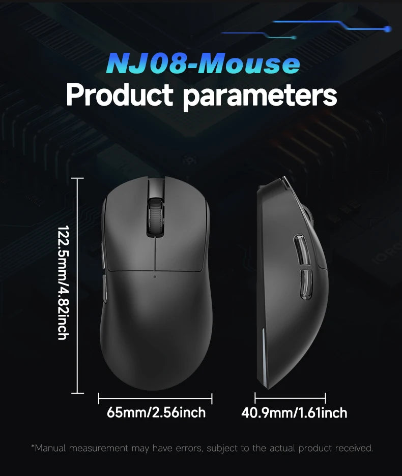 AJAZZ NJ08 Tri-Mode Wired/2.4G/Bluetooth Gaming and Office Mouse with RGB Lighting and Lightweight Design
