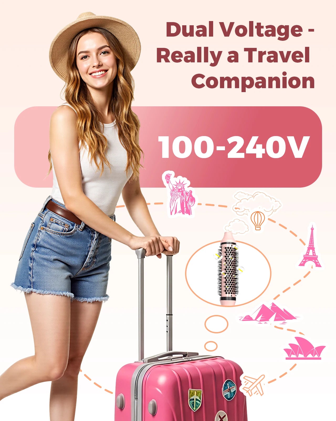 Thermal Brush 1.5 inch Dual PTC Heated Curling Styler 6 Temps with Negative Ions & Ceramic for Volumizing Straightener Curling