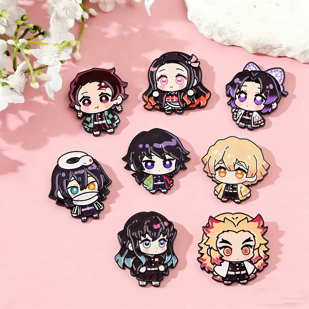8Pcs Cute Demon Slayer Brooch Badge Anime Cosplay Chibi Character Tanjiro Nezuko Shinobu Giyuu Rengoku Enamel Lapel Pins Gift