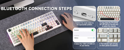 YUNZII YZ98 White Full Size Mechanical Gaming Keyboard, Vintage 99 Keys Hot Swap Gasket 98% Layout Wireless RGB Backlit Keyboard