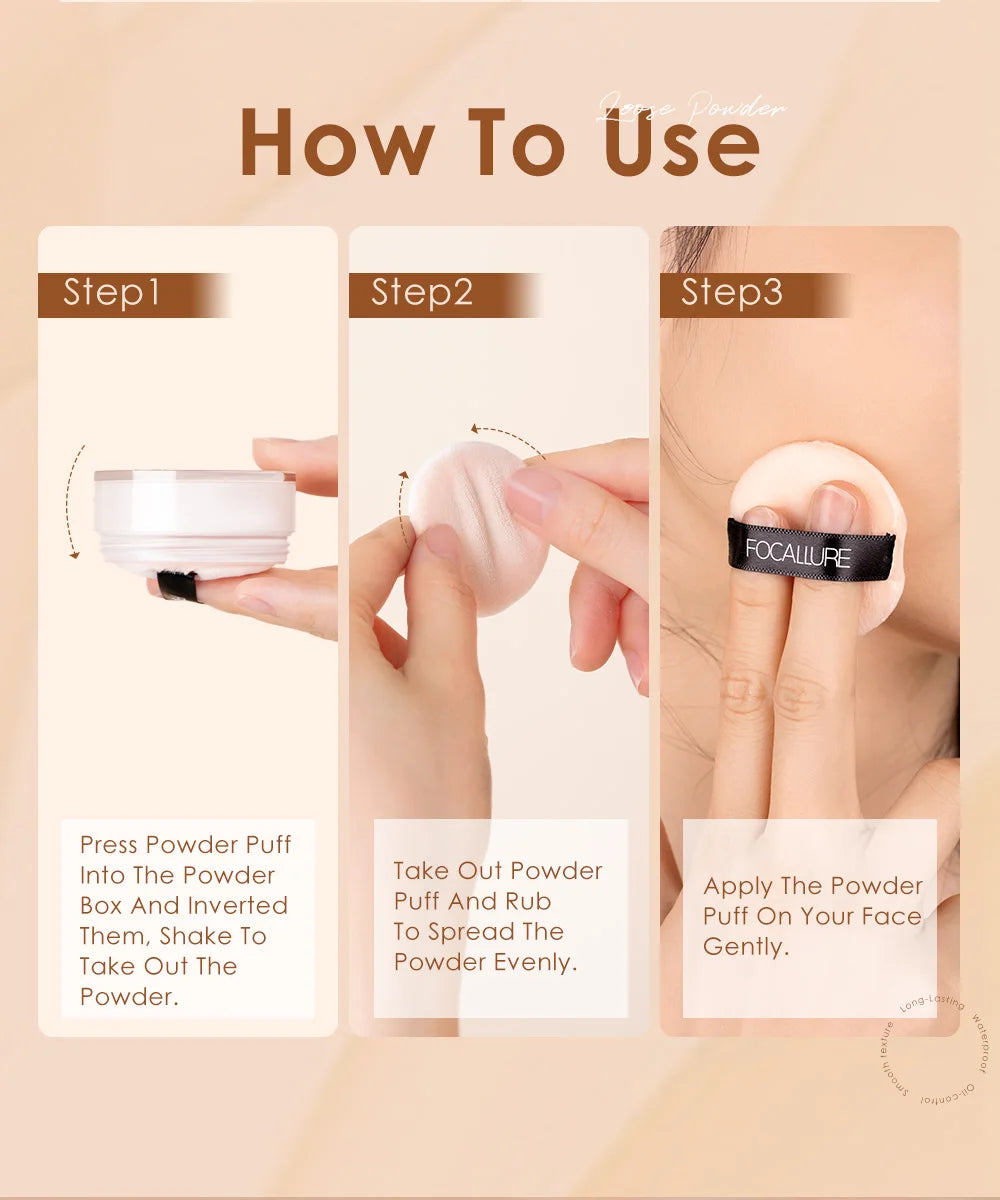 Focallure Face Loose Powder 3 Colors Ultra-Light Perfect Finishing Makeup Powder Waterproof Translucent Setting Powder Cosmetic