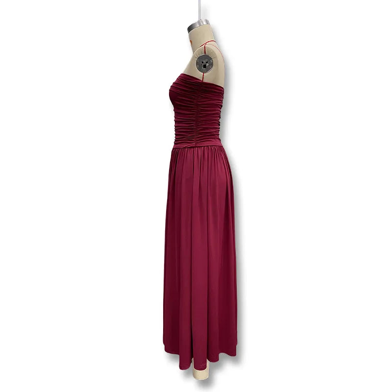 2026 Summer Fashion Solid Color Strapless Strapless Sleeveless Lady Long Dress New Elegant Sexy Slimming Pleated Women's Dresses
